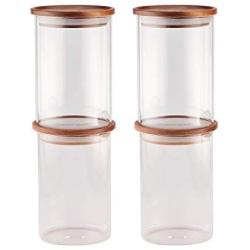 Essos Glass Jars with Wood Lids Set of (4) of 32oz Airtight and Stackable Storage Containers for the Kitchen Canister holds Food Cookies