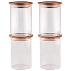 Essos Glass Jars with Wood Lids Set of (4) of 32oz Airtight and Stackable Storage Containers for the Kitchen Canister holds Food Cookies