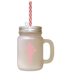 Soft Pink Tree #3 Frosted Glass Mason Jar With Straw
