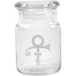 Clear Glass Herb Stash Jar with Lid 4.5 oz with Prince Symbol from Smoke Promos