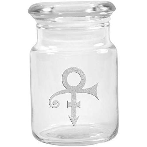 Clear Glass Herb Stash Jar with Lid 4.5 oz with Prince Symbol from Smoke Promos