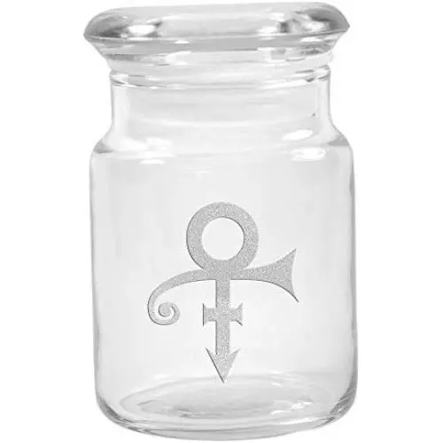 Clear Glass Herb Stash Jar with Lid 4.5 oz with Prince Symbol from Smoke Promos