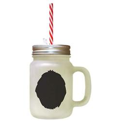 Black Puli Silhouette Frosted Glass Mason Jar With Straw