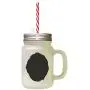 Schwarzer Puli-Silhouette mit frostigem Glas-Mason-Jar und Strohhalse