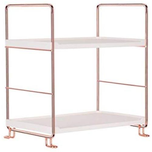 Metal Standing Spice Rack,Bathroom Kitchen countertop Multi-Layer spice rack seasoning jar storage Organizer Makeup Jewelry Dish rack Shelf (Rose gold 2 layers)