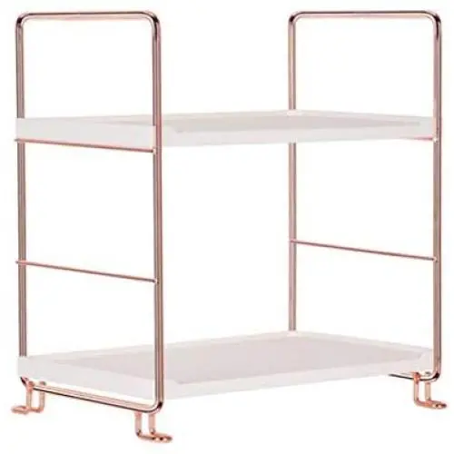 Metallischer Steh-Gewürzregal, Badezimmer Küchen Arbeitsplatte Mehrstöckiges Gewürz- und Gewürzgefäß-Aufbewahrungs-Organizer Make-up Schmuck Teller Regal (Roségold 2 Schichten)