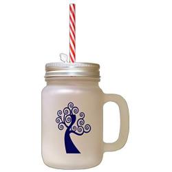Navy Tree #1 Frosted Glass Mason Jar With Straw
