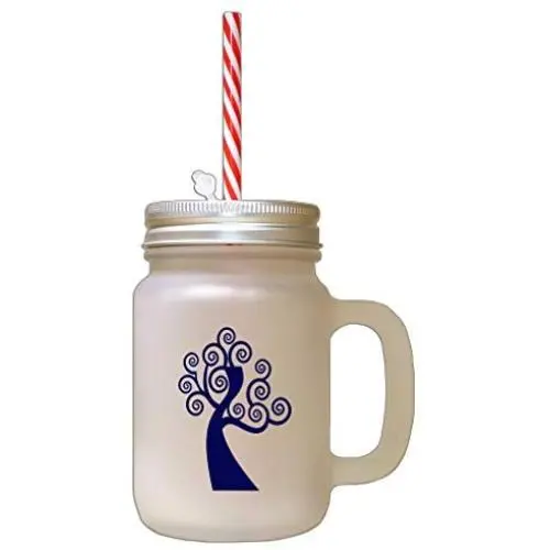 Navy Tree #1 Frosted Glass Mason Jar With Straw Navy Tree #1 Frosted Glass Mason Jar With Straw