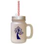 Navy Tree #1 Frosted Glass Mason Jar With Straw