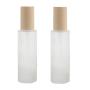 2PCS Frosted Glass Pump Lotion Bottle Jars Dispenser Empty Cream Packing Vials With Wood Grain Cap Cosmetic Makeup Container Organizer for Essential Oil Emulsion Essence Serums Toiletries Toner Liquid