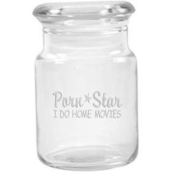 Clear Glass Herb Stash Jar with Lid 4.5 oz with Porn Star Logo from Smoke Promos