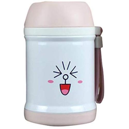 Inroserm Food Jar for Kids with Folding Spoon Portable Stainless Steel Leak Proof Food Storage Container with Pendant 11.8 oz(White)