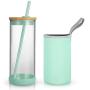 Tronco 20oz Glass Tumbler Glass Water Bottle Straw Silicone Pedestal Sleeve Bamboo Lid With Removeable Soft Insulator Sleeve - BPA Free