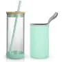 Glas Trinkbecher 20oz mit Silikon-Podest-Griff, Bambusdeckel und abnehmbarer weicher Isolierschicht - BPA-frei