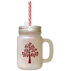 Maroon Love Tree Frosted Glass Mason Jar With Straw