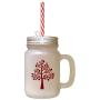 Maroon Love Tree Frosted Glass Mason Jar With Straw
