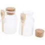 dailymall Pair of Empty Plastic Jars Bottles with Corks & Wooden Spoon - Great for Bath Salt Bottles, Milk Bottles, Kitchen Salt Sugar Spice Jars - 100g/3.5oz