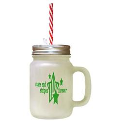 Green Stars And Strips Forever Frosted Glass Mason Jar With Straw