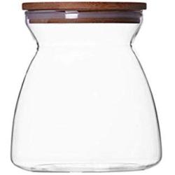 Kitchen Food Storage Jar Airtight Food Storage storage jar Transparent Glass Jar With Natural Bamboo Cover (Size : 700ml)