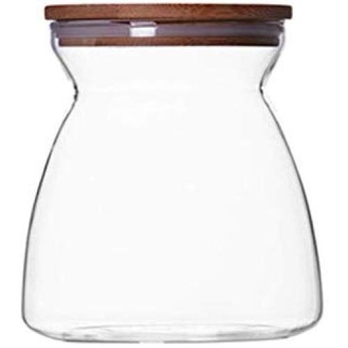 Kitchen Food Storage Jar Airtight Food Storage storage jar Transparent Glass Jar With Natural Bamboo Cover (Size : 700ml)