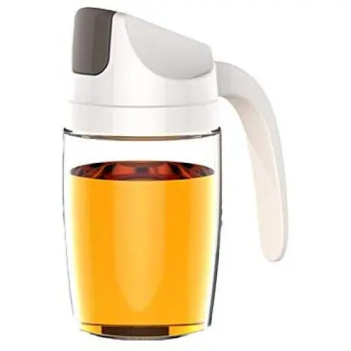 LUYANhapy9 Oil Dispenser Bottle, Kitchen Gadget Leakproof Olive Oil Vinegar Glass Dispenser Bottle with Silicone Automatic Cap, Storage Jar Grey 300ml