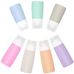 7 Pack Silicone Travel Bottle Set 85ml/3oz+65ml/2.2oz Airless Pump Leakproof Squeezable Toiletry Containers for Lotion Shampoo Conditioner