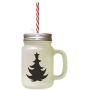 Black Christmas Tree #2 Frosted Glass Mason Jar With Straw