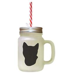 Black Tonkinese Cat Head Silhouette #2 Frosted Glass Mason Jar With Straw