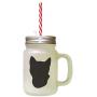 Black Tonkinese Cat Head Silhouette #2 Frosted Glass Mason Jar With Straw