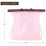Reusable Silicone Food Storage Bags - Foldable Leak Proof Liquid Food Organizer Bag with Zip Seal for Preservation & Cooking Baggies (1 L) (Pink)