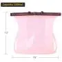 Reusable Silicone Food Storage Bags - Foldable Leak Proof Liquid Food Organizer Bag with Zip Seal for Preservation & Cooking Baggies (1 L) (Pink)