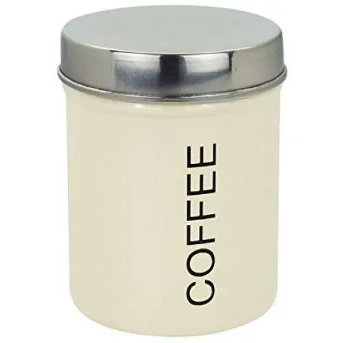 Harbour Housewares Zeitgemäßer Kaffeebehälter - Stahl Küchenaufbewahrungsbox mit Gummiaufsatz – Creme – 10cm