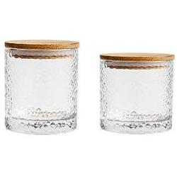 Danmu 2Pcs a Set 200 ML 250 ML Lead Free Glass Jars Classic Hammer Pattern Glass Storage Jars Food Storage Jars with Airtight Bamboo Lids Coffee Bean Jar Cookies Flour Sugar Candy Spice Container