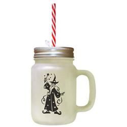 Black Wizard Frosted Glass Mason Jar With Straw