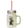 Black Wizard Frosted Glass Mason Jar With Straw