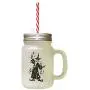 Black Wizard Frosted Glass Mason Jar With Straw
