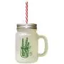 Forest GreenCandy Cain In A Jar Frosted Glass Mason Jar With Straw Forest GreenCandy Cain In A Jar Frosted Glass Mason Jar With Straw