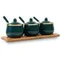 Ensemble de trois pots de condiments en céramique émeraude, style européen miniature. Ensemble de trois pots de condiments en céramique émeraude, style européen miniature.