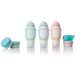 KAIROS-GO 10-In-1 Kids Travel Toiletry Set –TSA Approved Travel Bottles Kit For Children | Adorable Penguin Silicone Squeeze Liquid Bottles & Cream Jars | Clear Leakproof