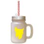 Yellow Chinese Crested Dog Silhouette Frosted Glass Mason Jar With Straw