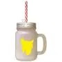 Yellow Chinese Crested Dog Silhouette Frosted Glass Mason Jar With Straw