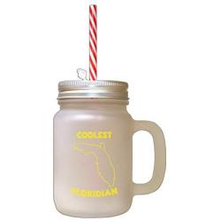 Yellow Coolest Floridian Florida Frosted Glass Mason Jar With Straw