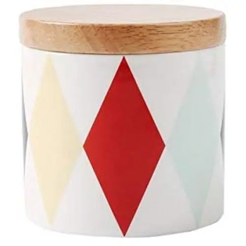 OnePine 350ml Food Storage Jar with Sealed Wooden Lid, Geometric Pattern Ceramic Storage Jar for Tea Sugar Coffee Bean Nuts Grain OnePine 350ml Food Storage Jar with Sealed Wooden Lid, Geometric Pattern Ceramic Storage Jar for Tea Sugar Coffee Bean Nuts Grain