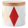 OnePine 350ml Food Storage Jar with Sealed Wooden Lid, Geometric Pattern Ceramic Storage Jar for Tea Sugar Coffee Bean Nuts Grain