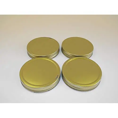 4x Wide Mouth Canning Jar Storage Single Piece Lid Top With Seal Screw On Gold