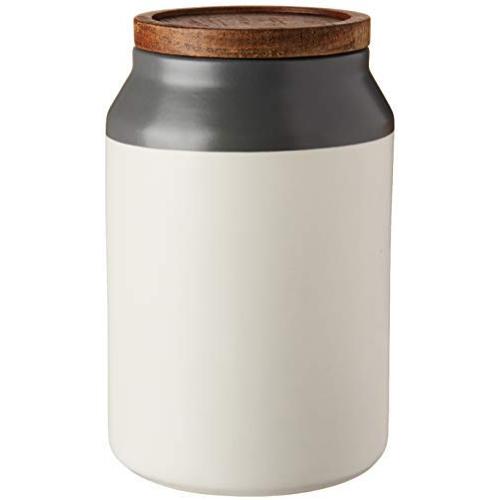 Jamie Oliver Food Storage Jar with Wooden Lid, Medium Ceramic Kitchen Container, Gray