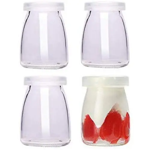 Bocal en Verre 4 Pièces 100ml pour Pudding, Confitures, Miel, Épices avec Bouchon Plastique Bocal en Verre 4 Pièces 100ml pour Pudding, Confitures, Miel, Épices avec Bouchon Plastique