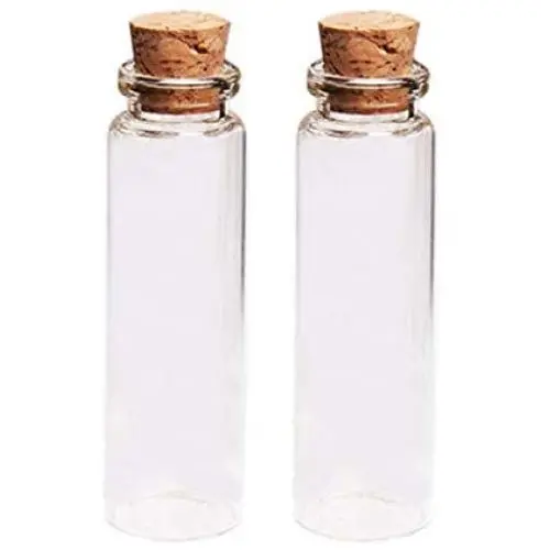 2 Stück Glasflaschen, 18 ml, Mini Wunscherfüllung Flaschen, leere Probenbehälter Glasgefäße mit Korkstopfen - Transparent