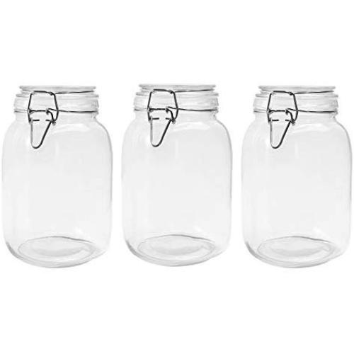 Betrome 50 OZ Glass Jar 3 Pack Reusable Storage Jar with Stainless Steel Clasp Airtight Rubber Gasket Lid for Jam, Coffee, Tea,Honey, Beans, Spice and More