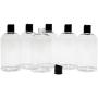 Baire Bottles -16 Ounce Clear Plastic Bottles, Black Hand-Press Flip Disc Caps - Organize Soap, Shampoo, Lotion with a Clean, Clear Look - PET, Lightweight, No BPA - 6 Pack, including 6 Damask Labels